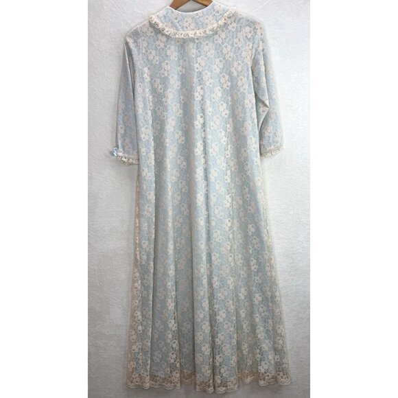 Vintage 1950's-60s Miss Elaine Women's Dressing Gown Blue with Cream Lace - Picture 6 of 12